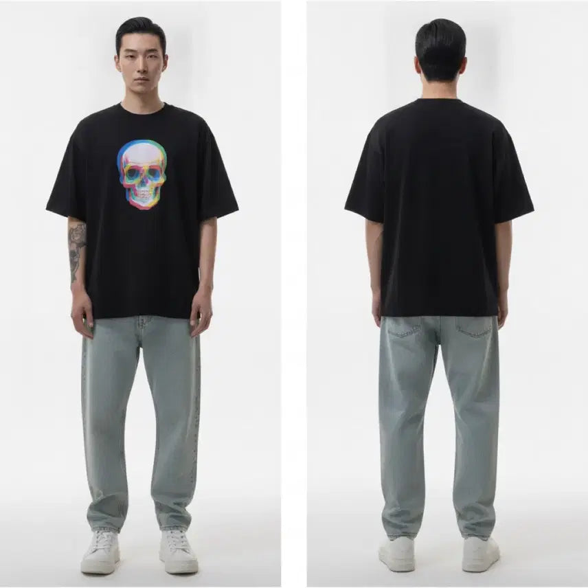 [BUNJANG] Black Skull Graphic Short Sleeve T-Shirt / 블랙 스컬 그래픽 반팔 티셔츠
