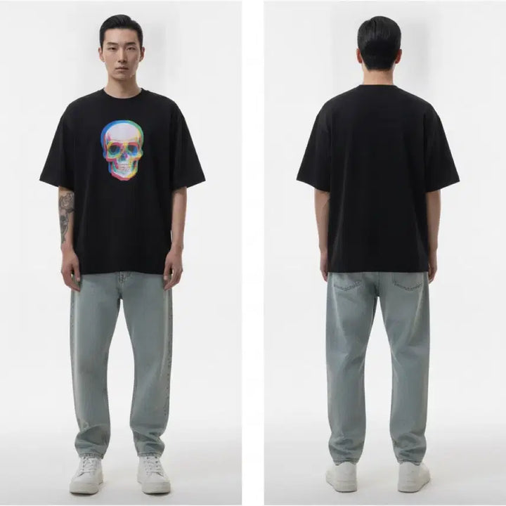 [BUNJANG] Black Skull Graphic Short Sleeve T-Shirt / 블랙 스컬 그래픽 반팔 티셔츠