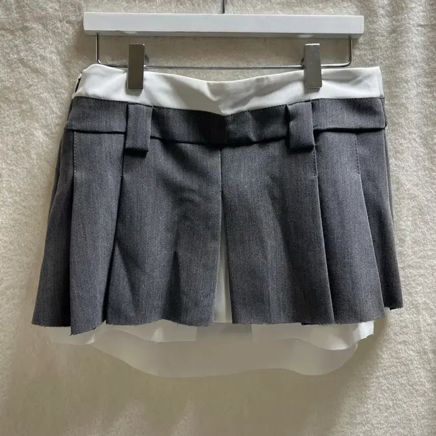 [BUNJANG] Colorblock Pleated Mini Skirt - Gray / 하이틴 배색 그레이 플리츠 미니스커트