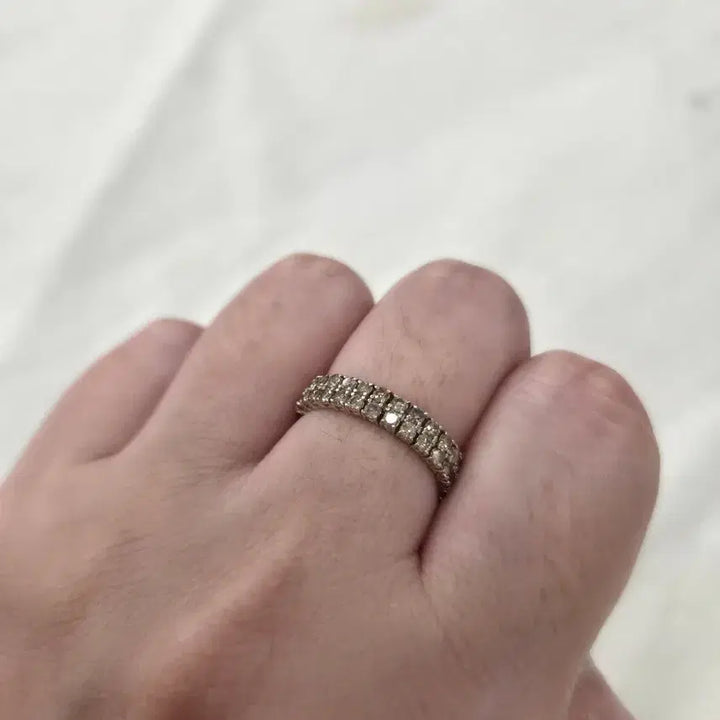 [BUNJANG] 14K Real White Gold Full Diamond Chain Ring (Top Grade Diamond) / 14k 리얼화이트골드 풀다이아 체인반지(최상급다이아) 14~15호