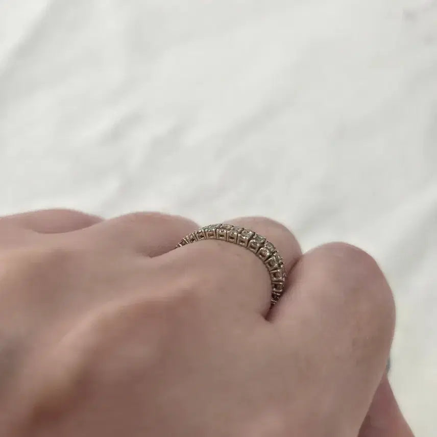 [BUNJANG] 14K Real White Gold Full Diamond Chain Ring (Top Grade Diamond) / 14k 리얼화이트골드 풀다이아 체인반지(최상급다이아) 14~15호