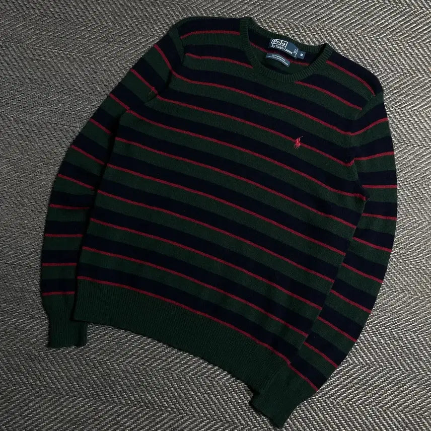 [BUNJANG] Polo Ralph Lauren Red Pony Stripe Lambswool Knit / 폴로 랄프로렌 레드포니 스트라이프 램스울 니트y 6195