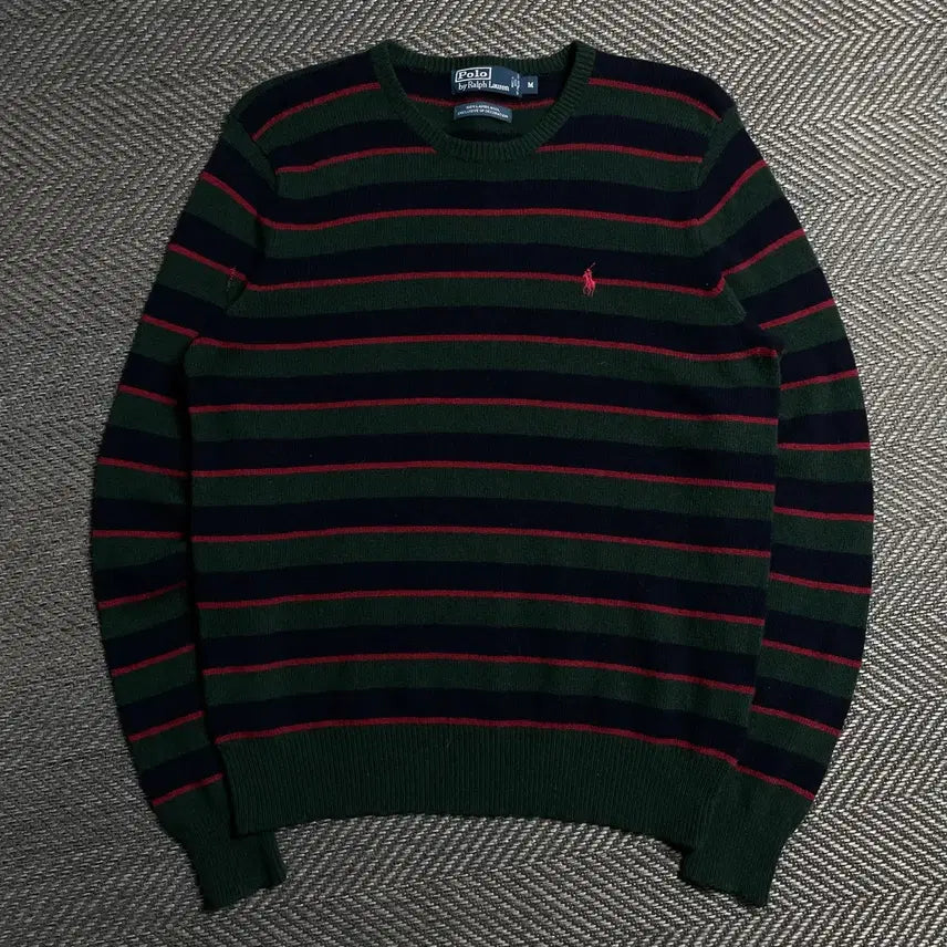 [BUNJANG] Polo Ralph Lauren Red Pony Stripe Lambswool Knit / 폴로 랄프로렌 레드포니 스트라이프 램스울 니트y 6195
