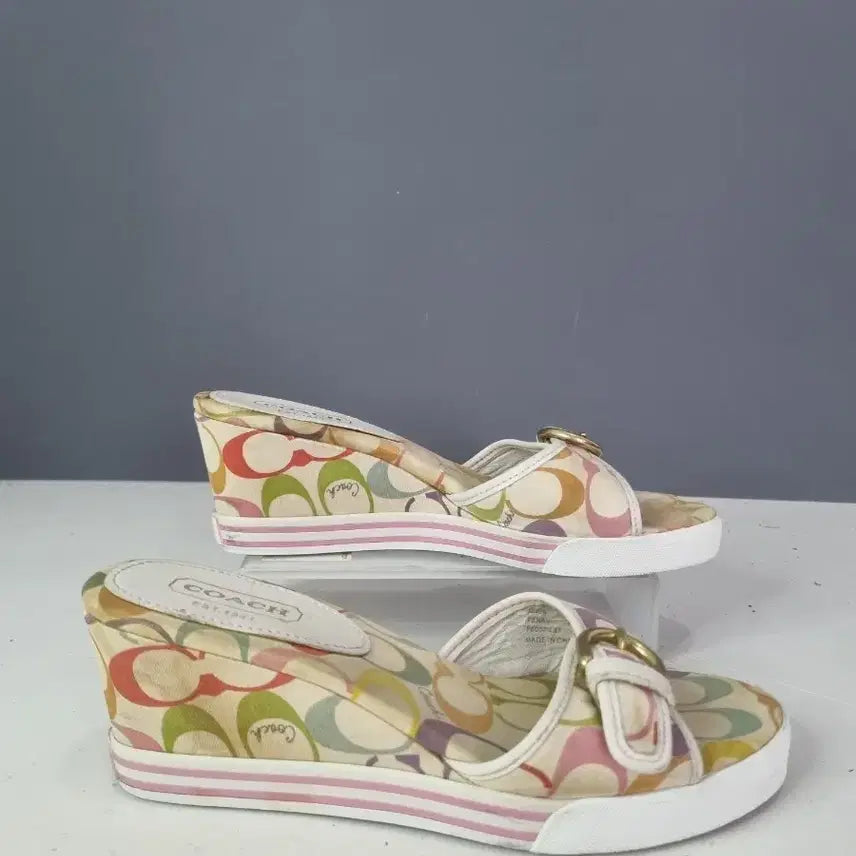 [BUNJANG] Hyoja Vintage 7 Coach Wedge Heel Buckle Sandals / 효자빈티지 7 코치 웨지힐 버클 샌들