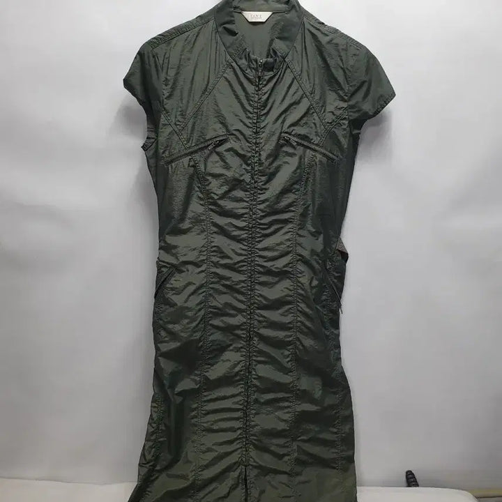 [BUNJANG] TIME Nylon Blend Zip-Up Dress Khaki / 타임 원피스 집업 나일론 블랜드 카키
