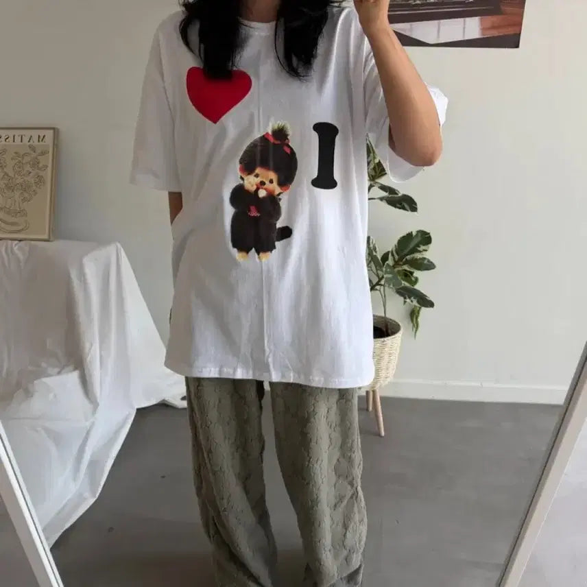 [BUNJANG] ILOVE Monchhichi Short Sleeve T-Shirt Summer / 새상품) 아이러브 몬치치 반팔티 여름
