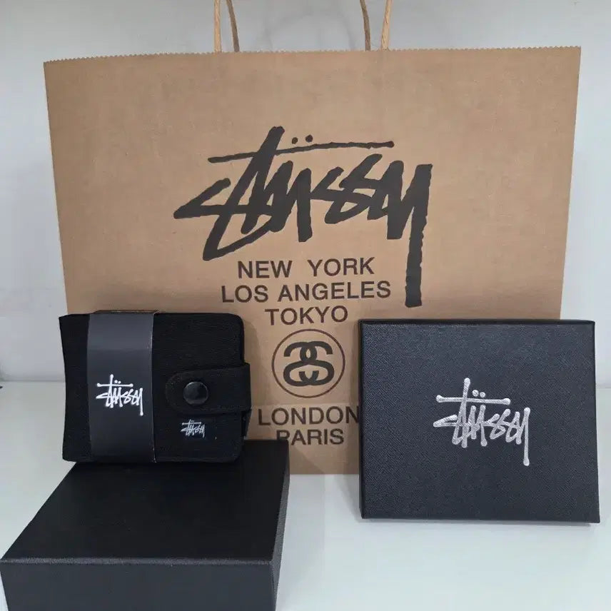 [BUNJANG] Stussy Black Canvas Bifold Wallet Full Box / 스투시 블랙 캔버스 반지갑 풀박스