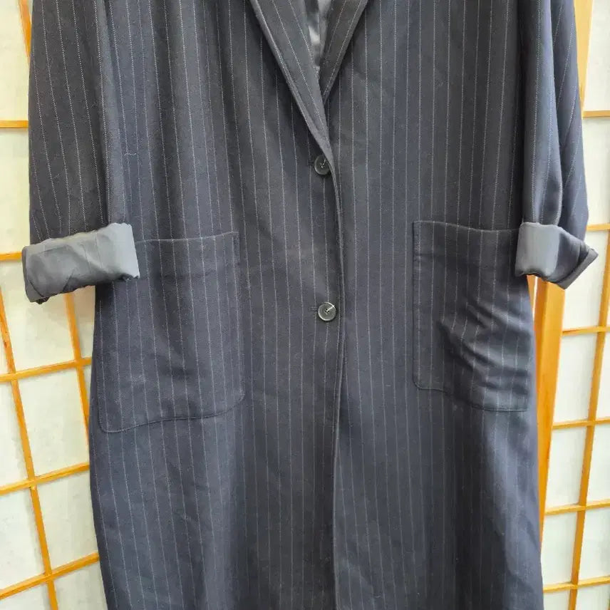 [BUNJANG] Plastic Island Stripe Oversized Coat / 플라스틱 아일랜드 스트라이프 오버핏코트