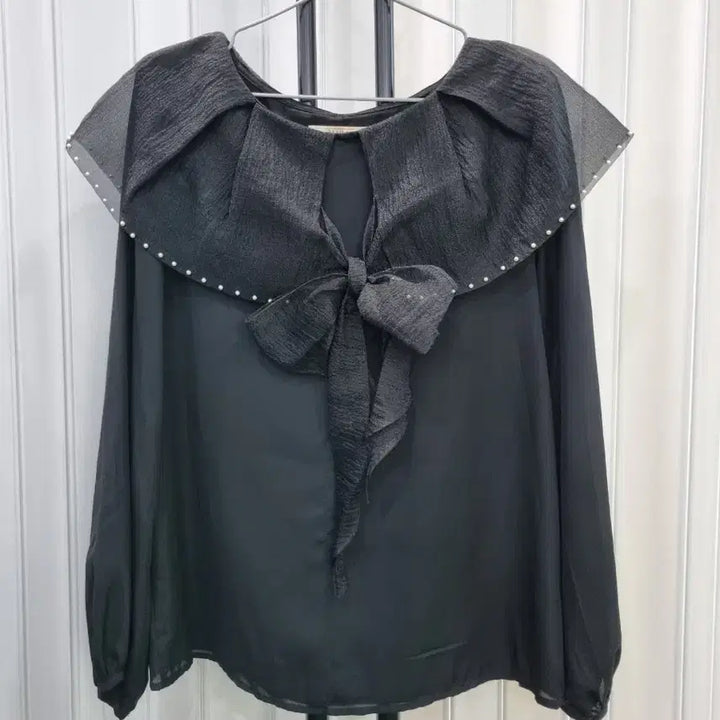 [BUNJANG] Black Chiffon Ribbon Blouse / 블랙 쉬폰 리본 블라우스