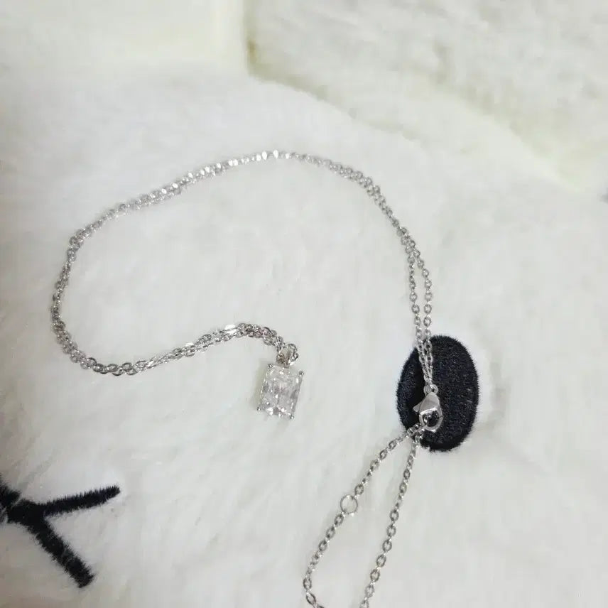 [BUNJANG] 14K White Gold Square Pendant Necklace 50cm 4.59g / 14k 화이트골드 사각 목걸이 50cm 4.59g