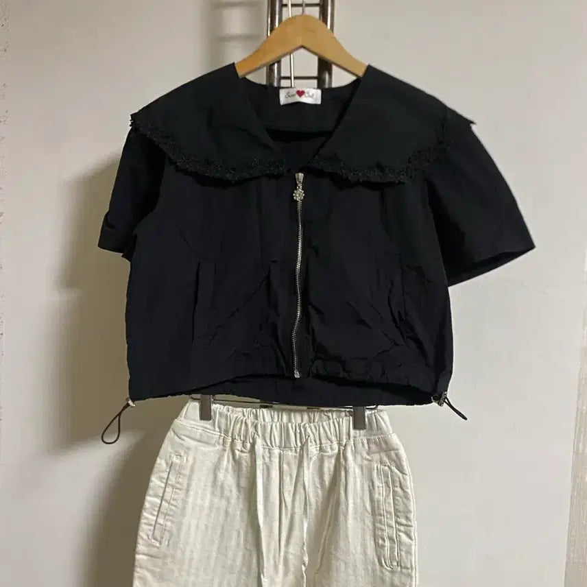 [BUNJANG] Black Big Collar Crop Jacket Free Size / 블랙 빅카라 크롭자켓 프리