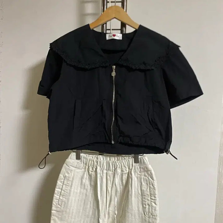 [BUNJANG] Black Big Collar Crop Jacket Free Size / 블랙 빅카라 크롭자켓 프리