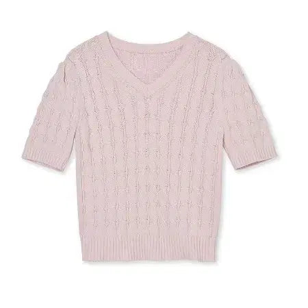 [BUNJANG] Fabricology Cable Knit Baby Pink One Size / 패브릭컬러지 케이블 니트 핑크