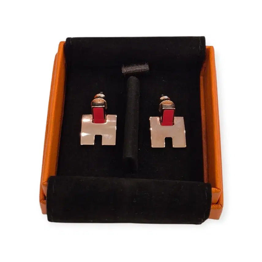 [BUNJANG] Hermès Rouge Eileen Earrings Rose Gold Deep Pink / 에르메스 루즈 에일린 귀걸이