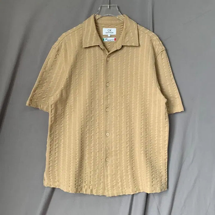 [BUNJANG] Calvin Klein Jacquard Stripe Pattern Spandex Short Sleeve Shirt / S CK 캘빈클라인 자카드 스트라이프 패턴 스판 반팔 셔츠