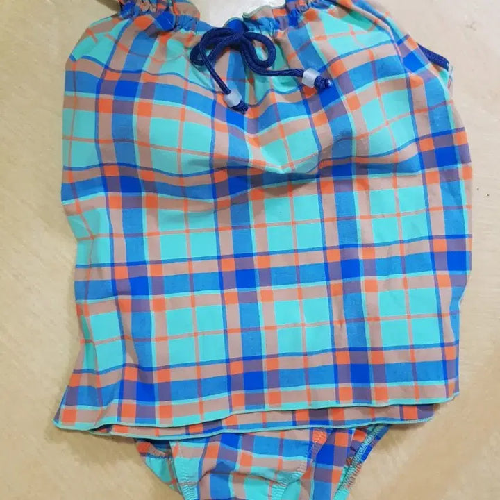 [BUNJANG] 3-Piece Plaid Swimsuit for Children and Teens / 체크 타탄 아동 청소년 3피스 수영복