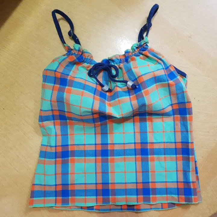 [BUNJANG] 3-Piece Plaid Swimsuit for Children and Teens / 체크 타탄 아동 청소년 3피스 수영복