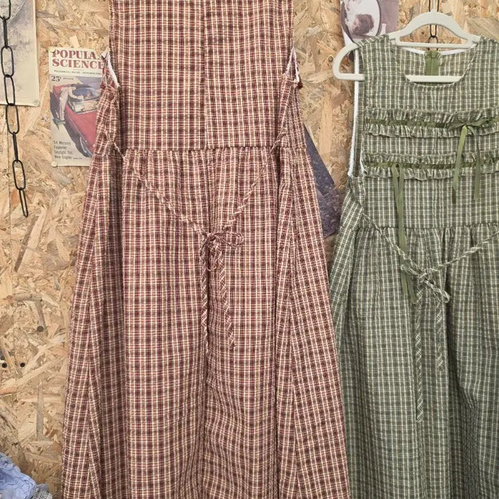 [BUNJANG] Checkered Frill Dress (Red/Green) / 미사용) 체크무늬 프릴 원피스 (빨강/초록)