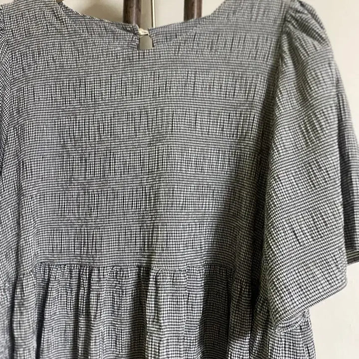 [BUNJANG] Grey Tone Small Check Ruffle Long Dress / 그레이톤 잔체크 캉캉 롱원피스 66-작77