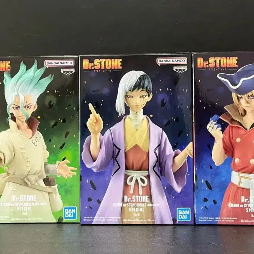 [BUNJANG] Dr. Stone 3-Figure Set (Senku, Asagiri Ken) - Sealed / 미개봉세트 닥터스톤 피규어 3종 세트 (센쿠피규어,아사기리켄 피규어)