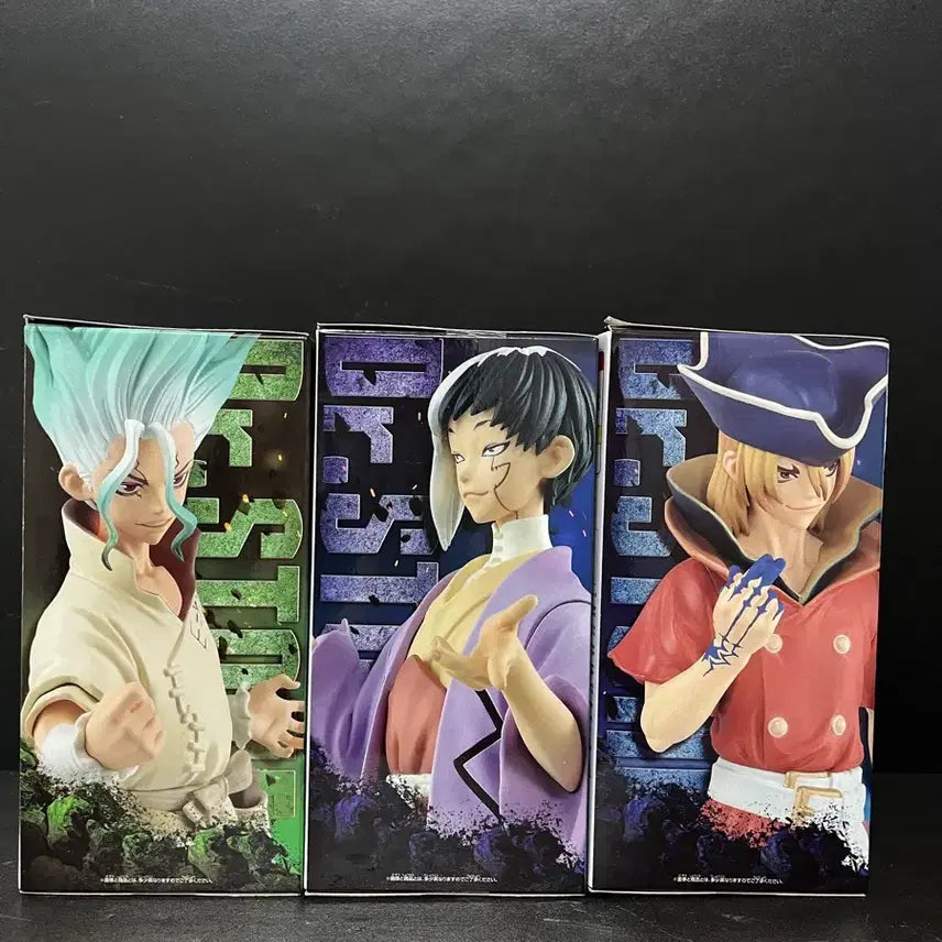 [BUNJANG] Dr. Stone 3-Figure Set (Senku, Asagiri Ken) - Sealed / 미개봉세트 닥터스톤 피규어 3종 세트 (센쿠피규어,아사기리켄 피규어)