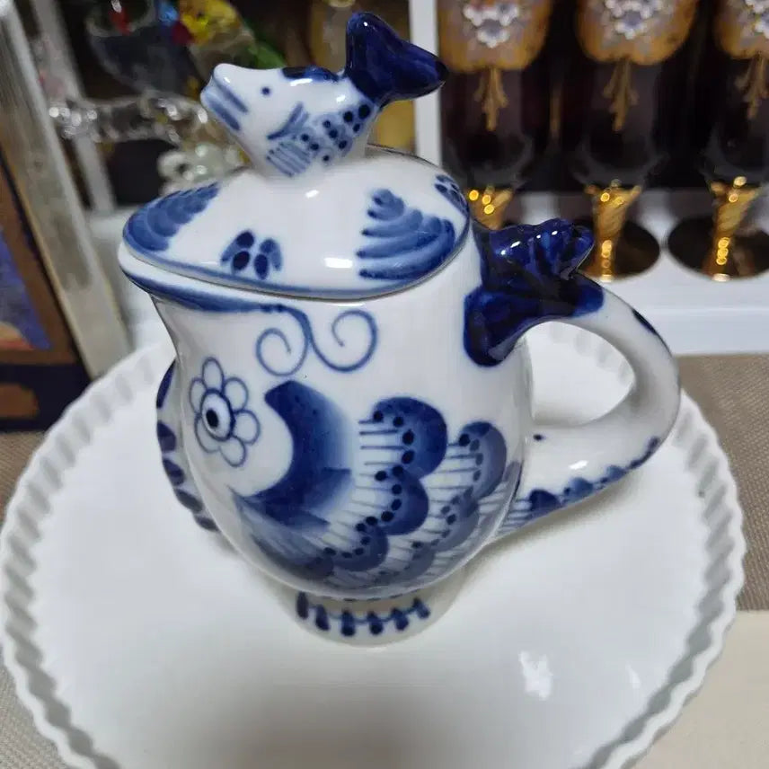 [BUNJANG] Antique Russian Gzhel Lidded Jug / 앤틱 러시아 그젤(gzhel) 뚜껑저그