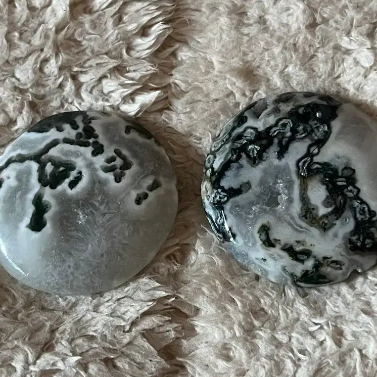 [BUNJANG] Natural Moss Agate Flat Palmstone Carving / (일괄) 천연원석 모스 아게이트 플랫 팜스톤 카빙 원석 이끼 마노