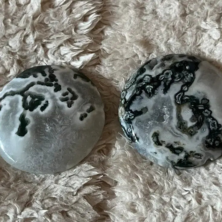 [BUNJANG] Natural Moss Agate Flat Palmstone Carving / (일괄) 천연원석 모스 아게이트 플랫 팜스톤 카빙 원석 이끼 마노