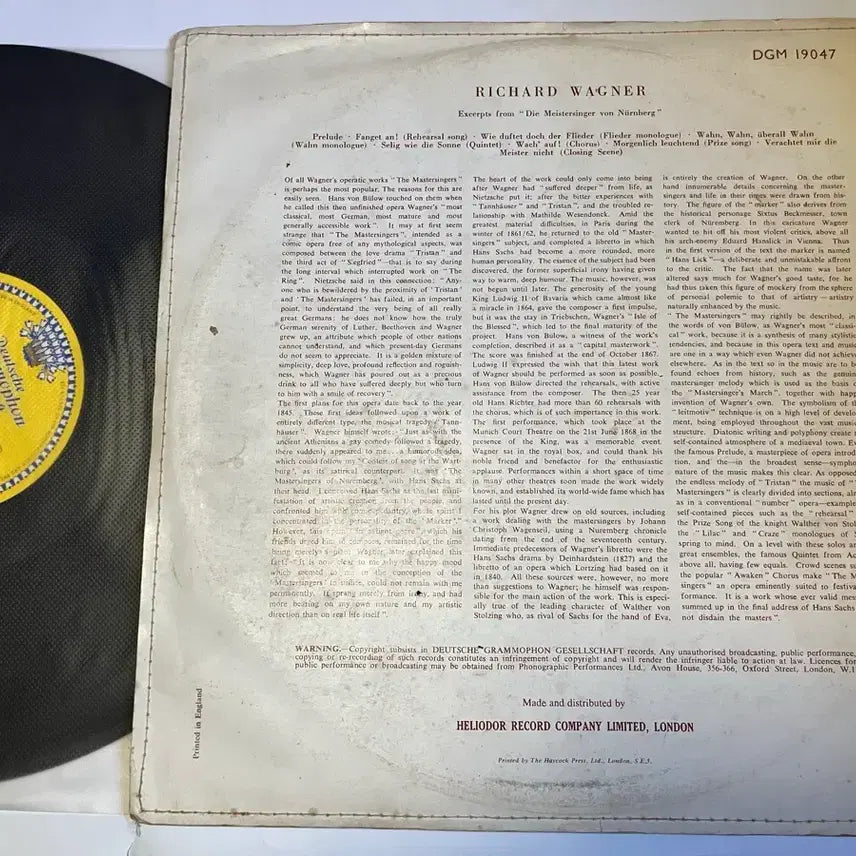 [BUNJANG] Richard Wagner Die Meistersinger von Nürnberg Excerpts Mono LP / 모노초기반) 바그너 "뉘른베르크의 마이스터징거" LP