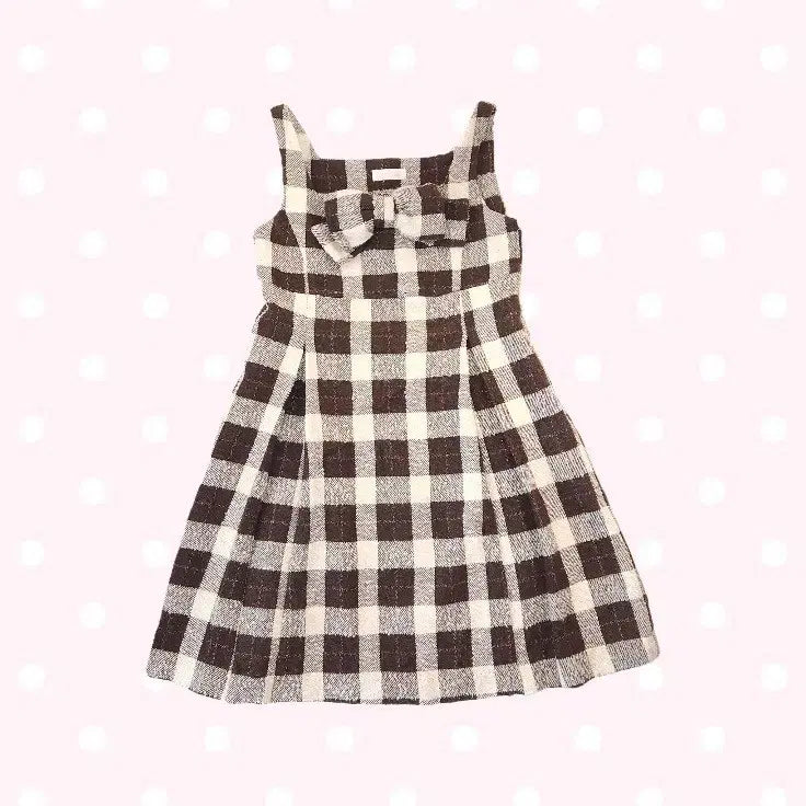 [BUNJANG] RizLissa Ribbon Check One-Piece Dress / 초희귀 리즈리사 밀크초코쿠키 리본 체크 원피스 라떼갸루