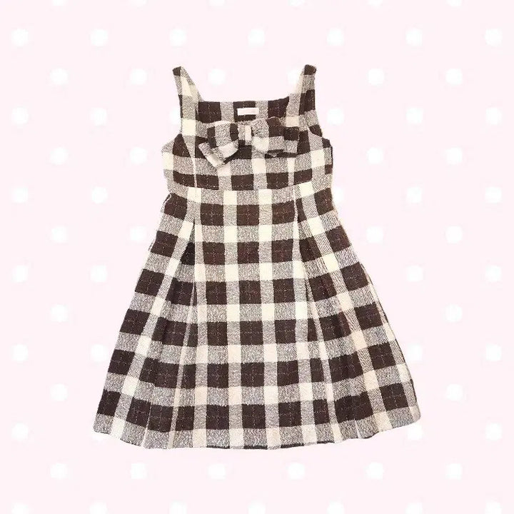 [BUNJANG] RizLissa Ribbon Check One-Piece Dress / 초희귀 리즈리사 밀크초코쿠키 리본 체크 원피스 라떼갸루