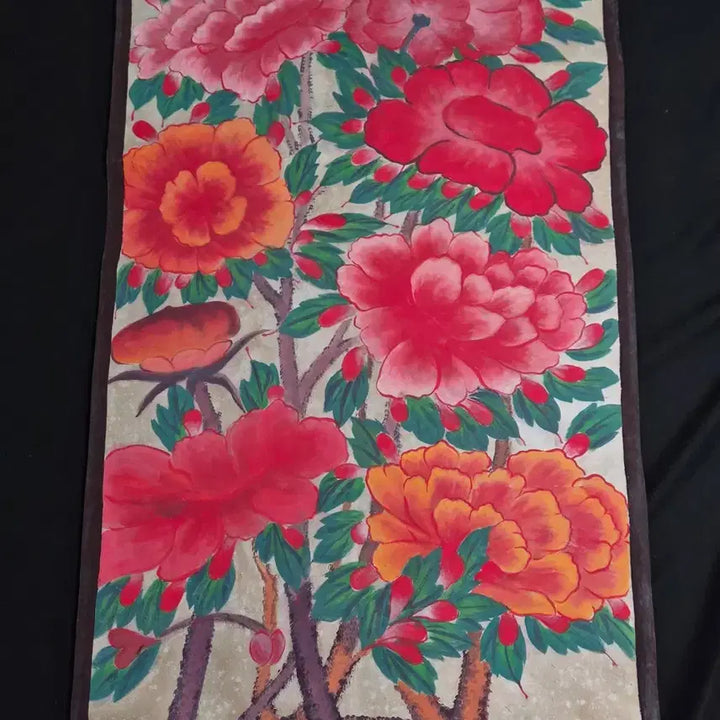 [BUNJANG] Danchae Painting of National Peonies, Antique Korean Art / 연대감 있는 모란화 국모란도 당채 화폭(7) 고화 그림 골동품 수집품