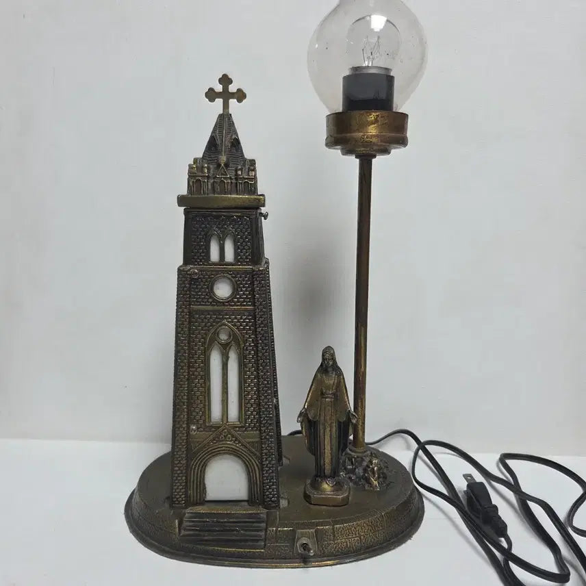 [BUNJANG] 1970s Korean Madonna Cathedral Lamp Metal Religious Figurine / 레어 레어 레어 70년대 국산 성모성당 램프 금속 성당 성모마리아