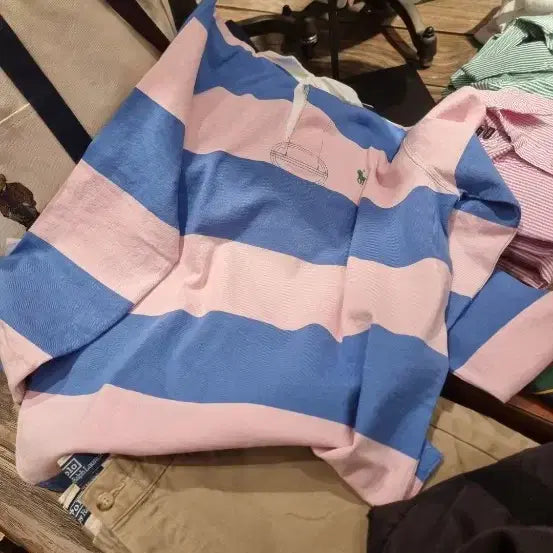 [BUNJANG] Polo Rugby Long Sleeve T-Shirt Pink Blue Stripe XXL / 폴로 럭비티셔츠 핑크 황금사이즈 귀한거 저렴하게판매!!
