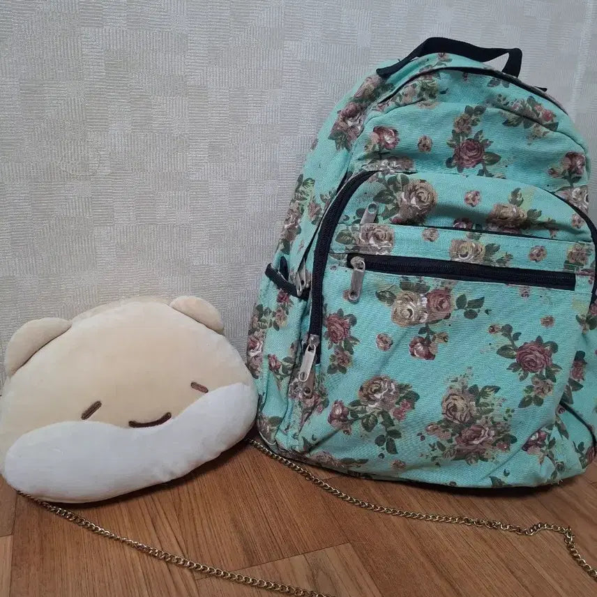 [BUNJANG] Floral Backpack with Hamster Character / 햄스터 캐릭터 가방,플로럴 백팩