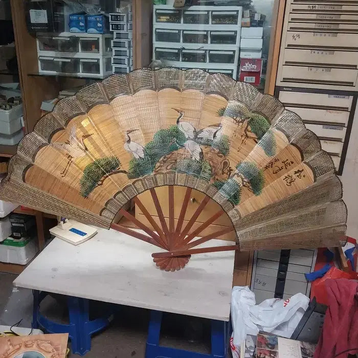[BUNJANG] 1990s Songhak Large Folding Fan Wall Decor (143cm Width) / 1990년대 송학 대형 부채 장식/폭 143cm