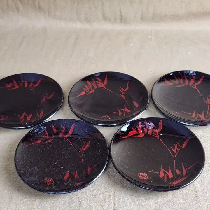 [BUNJANG] Korean Lacquerware Dasik Plate Set with Bamboo Motif / 육필그림 출중한 칠기 다식접시