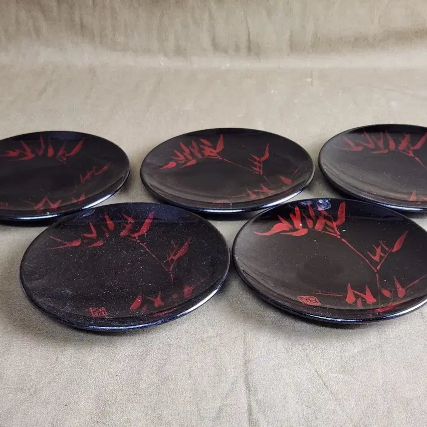 [BUNJANG] Korean Lacquerware Dasik Plate Set with Bamboo Motif / 육필그림 출중한 칠기 다식접시
