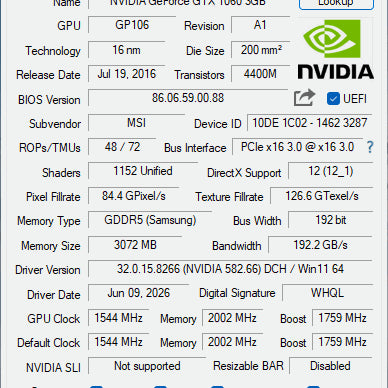 [BUNJANG] MSI GTX 1060 Armor 3GB Graphics Card / msi gtx1060 아머 3gb