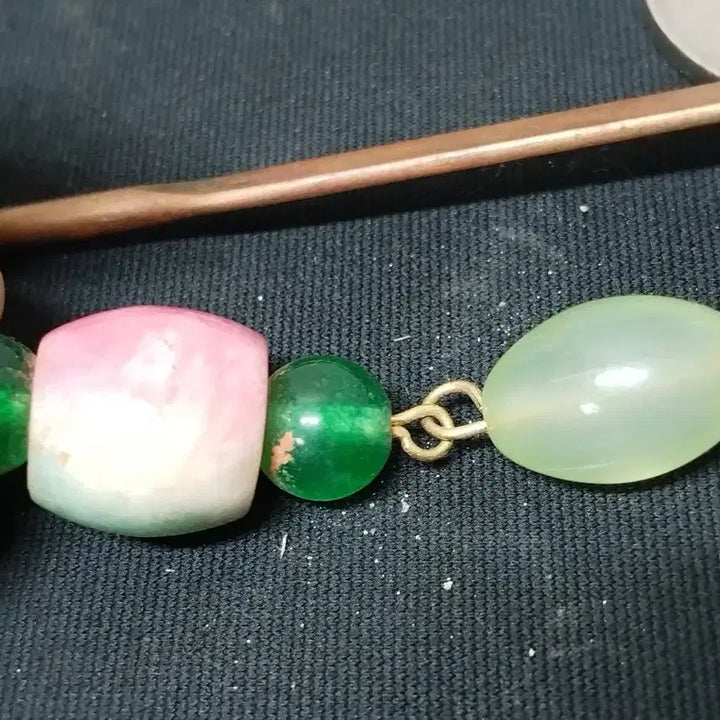 [BUNJANG] Antique Hairpin Adorned with White Jade and Jadeite / 골동 백옥 비취보석 장식된 비녀