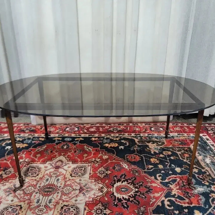 [BUNJANG] 70s-80s Italian Vintage Mid-Century Modern Smoke Glass &amp; Steel Coffee Table / 70-80s 이태리 빈티지 스모크 글라스 &amp; 스틸 테이블