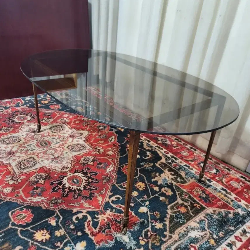 [BUNJANG] 70s-80s Italian Vintage Mid-Century Modern Smoke Glass &amp; Steel Coffee Table / 70-80s 이태리 빈티지 스모크 글라스 &amp; 스틸 테이블
