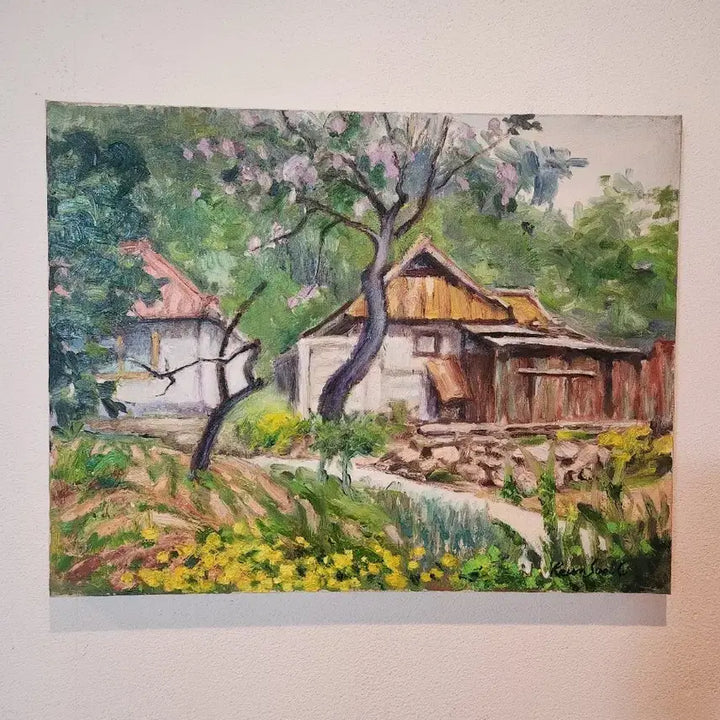 [BUNJANG] Jang Geun Soo "Village with Paulownia Blossoms" Oil Painting / [소장가치] 장근수 화백의 서정적인 유화 작품 - 오동나무 꽃이 핀 마을