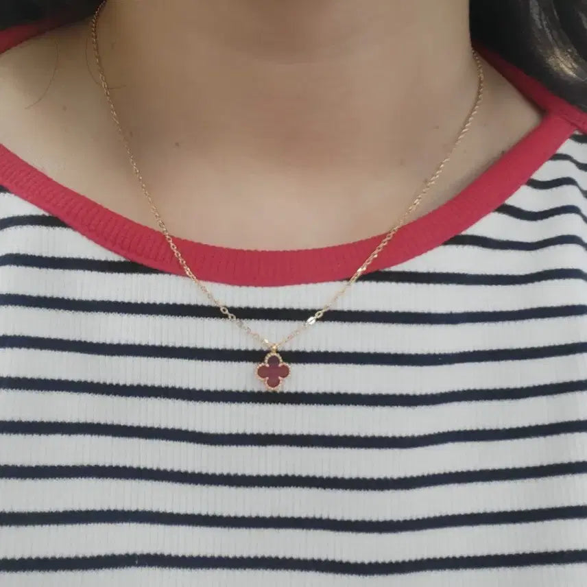 [BUNJANG] 18K Rose Gold Plated Sterling Silver 925 Clover Pendant Necklace / 실버 925에 로즈골드18k도금 목걸이