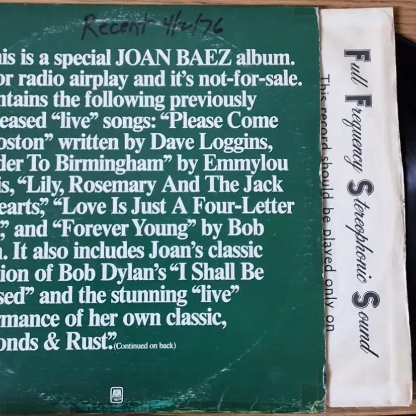 [SOLD OUT] Special Joan Baez Radio Airplay_LP USA