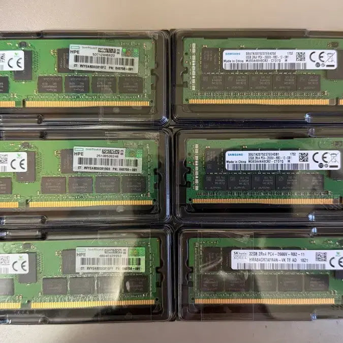 [BUNJANG] HPE/Hynix/Samsung 32GB DDR4 2666V ECC Registered DIMM Server RAM (6 pcs) / 서버용 램 32GB DDR4 2666V ECC 메모리 Ram 6개
