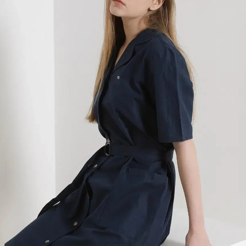 [BUNJANG] Tommy Jeans Linen Blend Shirt Dress Navy / 타미진스 린넨 블렌디드 셔츠형 원피스