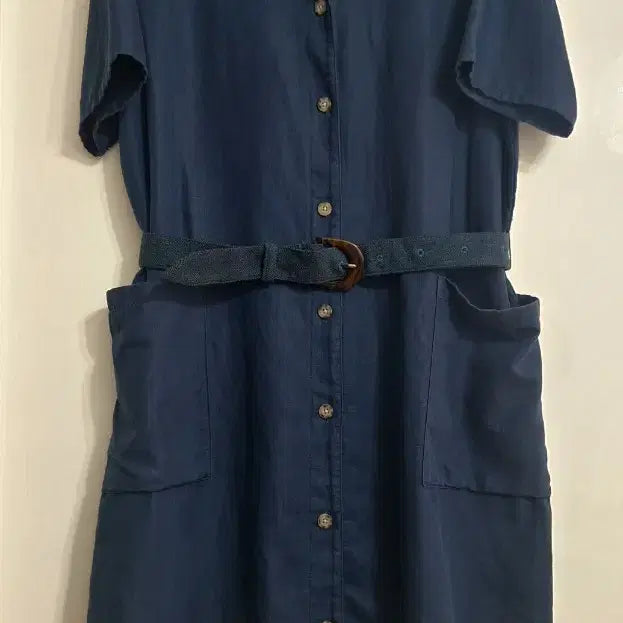 [BUNJANG] Tommy Jeans Linen Blend Shirt Dress Navy / 타미진스 린넨 블렌디드 셔츠형 원피스