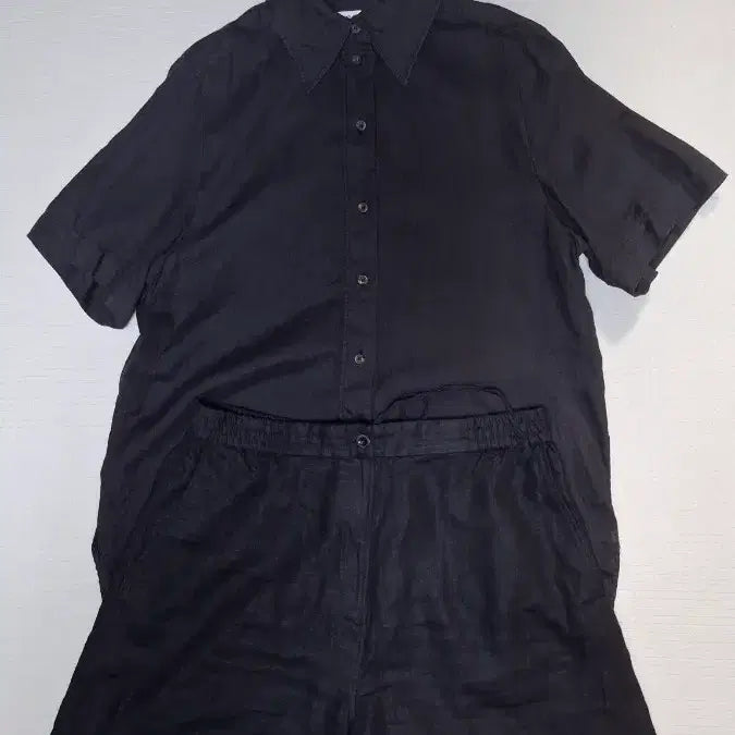 [BUNJANG] COS 100% Linen Black Short Sleeve Shirt &amp; Shorts Set / (린넨셋업 23년식) 코스 린넨100% 반바지34 / 반팔티105