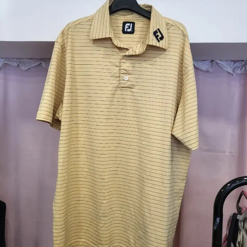 [BUNJANG] FJ Golf Wear Yellow Stripe Short Sleeve Polo Shirt / FJ 골프웨어 반팔 카라티 옐로우 스트라이프